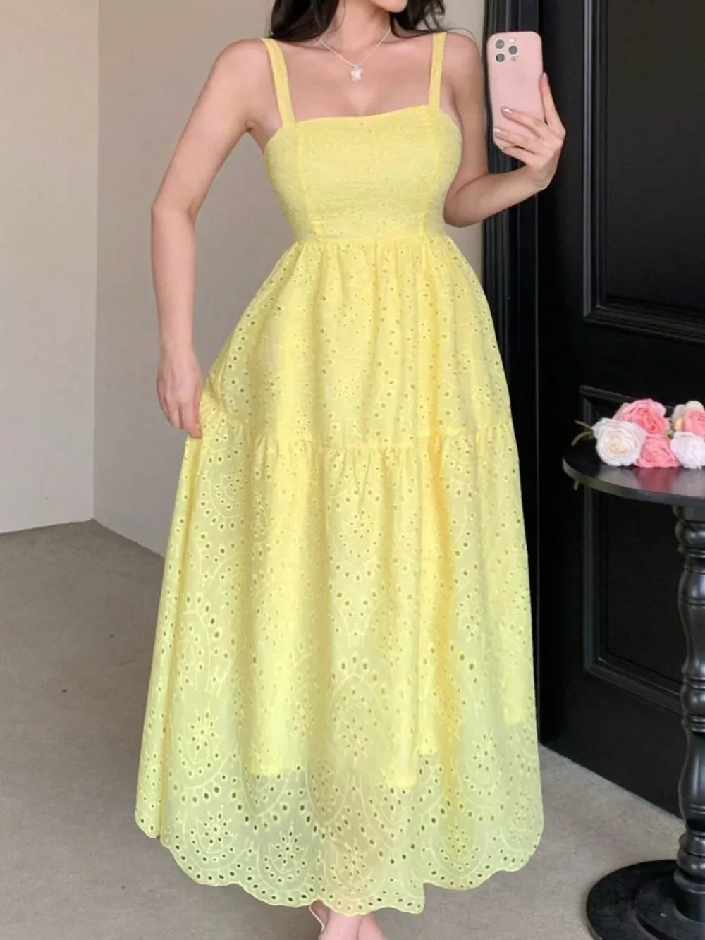 Yellow Boho Women's Casual Vacation Style Long Sundress - Picture 4 of 10